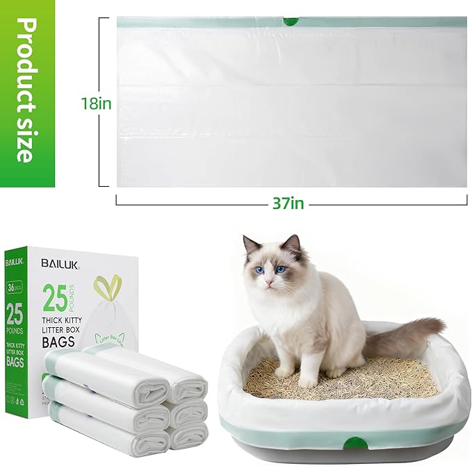 Litter Box Liners Large (37" x 18") - Thick Leak-Proof Drawstring Bags for Easy Clean Up, Jumbo Cat Litter Pan Liners Kit (24)