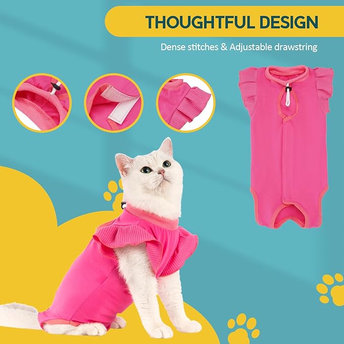 Avont Cat Recovery Suit - Post-Surgery Onesie for Cats, Alternative to Cone of Shame, Protective Spay Suit for Female Kitten, Ideal for Healing and Skin Conditions -Magenta(L)