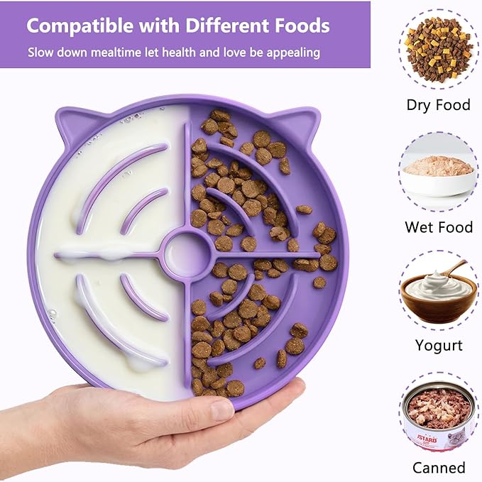YINEYA 2 Pcs Silicone Slow Feeder Cat Bowl, Cat Slow Feeder for Food Training, Interactive Puzzle Bowls for Puppy, Kitten Dishes to Prevent Overeating, Treat Toys Suitable for Dry and Wet Food
