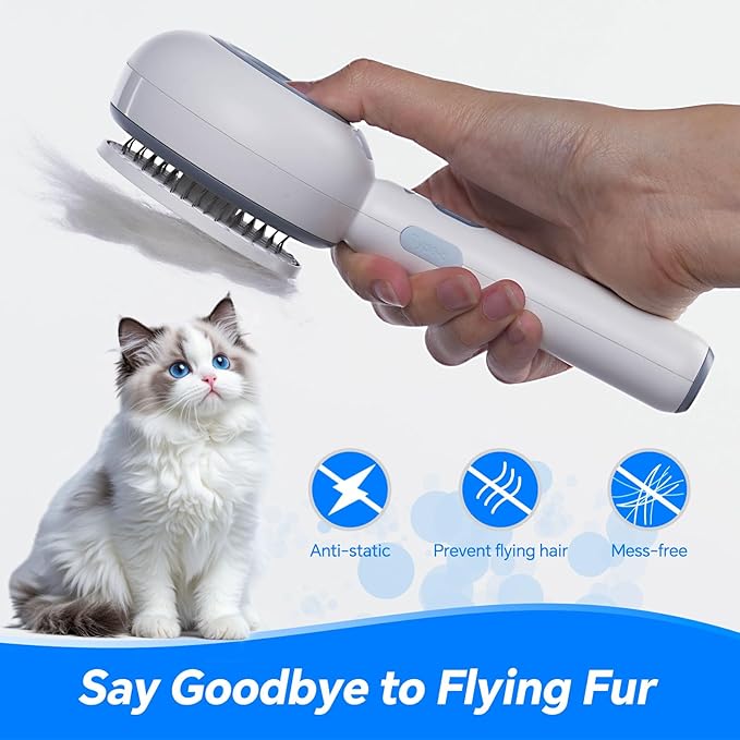 3-in-1 Pet Steam Brush for Dogs and Cats, Shedding & Grooming Comb for Long and Short Hair, Hair Removal with Spray and One-Click Release