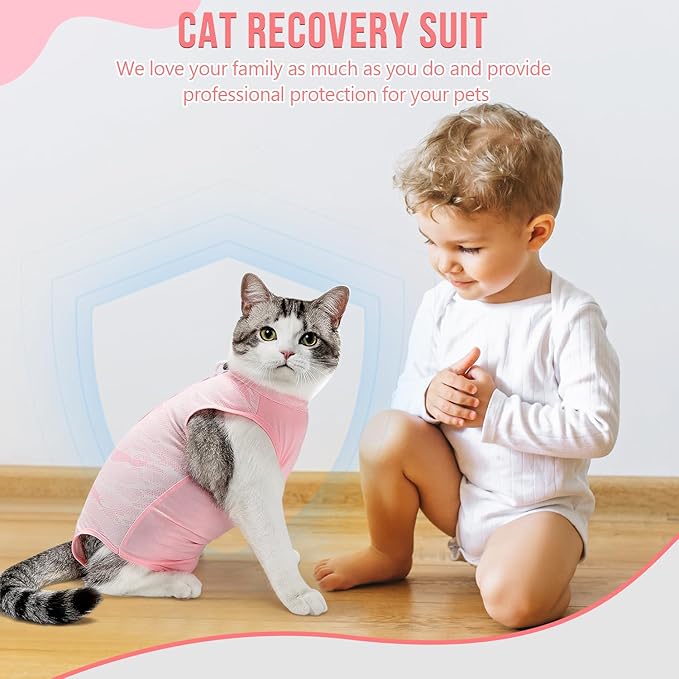 SlowTon Cat Recovery Suit - Cat Onesie for Cats After Surgery Female Male, Kitten Clothes Surgical Spay Suit Abdominal Wounds, E-Collar Alternative Cats Bodysuit Anti-Licking (Light Pink, S)