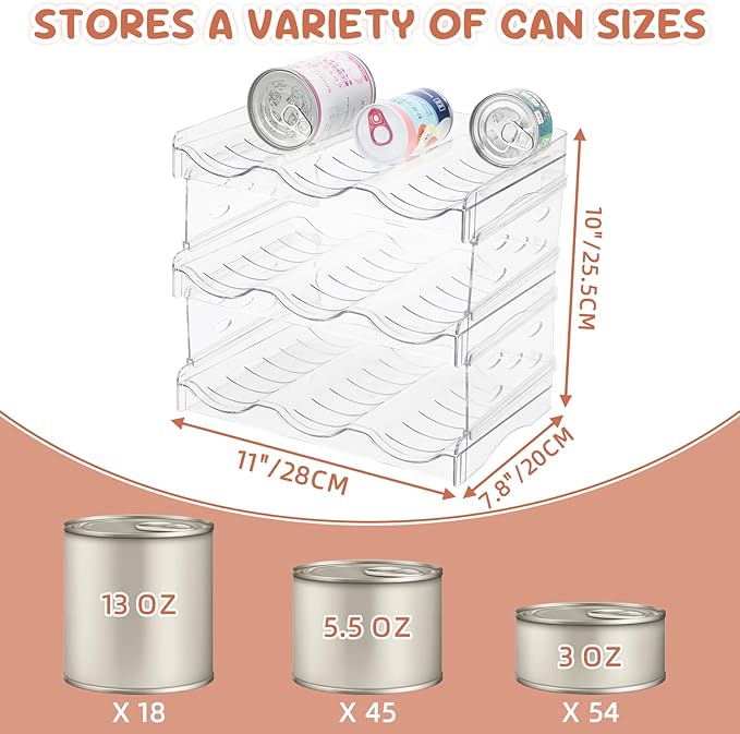 FHTONGE Heavy-Duty Cat Can Organizer for Multiple Sizes, Transparent Wet Cat Food Storage Rack for Pantry Kitchen Cabinet Rridge, 3-Tier Pet Canned Goods Dispenser Shelf Dog Tins Holder Container