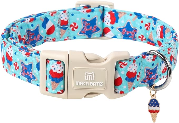 Maca Bates 4th of July Basic Dog Collar with Safety Buckle American Flag Patriotic 4 of 7 Dogs Collars Adjustable Soft Blue Independence Day Gift for Small Medium Large XL Boy Girl Male Female Puppy