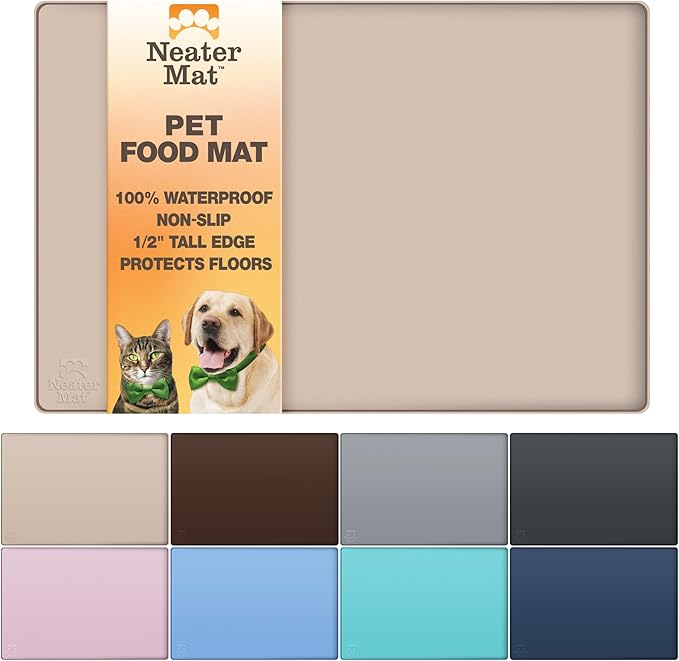 Neater Pet Brands Neater Mat Pet Mats for Food and Water, Cat & Dog Bowl Mat Waterproof Silicone, Feeding Tray, Dog Food Mats for Floors, Placemat w/Raised Edge for Under Bowls, 16” x 10”, Cappuccino