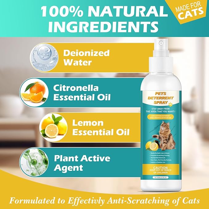 Cat Deterrent Spray 200ML, Cat Repellent Spray – Natural Cat Training Spray for Indoor & Outdoor Use, No Trace Formula to Protect Furniture & Garden - NS Formula 4