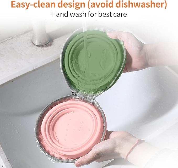 Collapsible Dog Bowls, 2-in-1 Travel Double Bowl Water Food Feeder Portable Pet Traveling Camping & Walking 25oz (Pink Green)