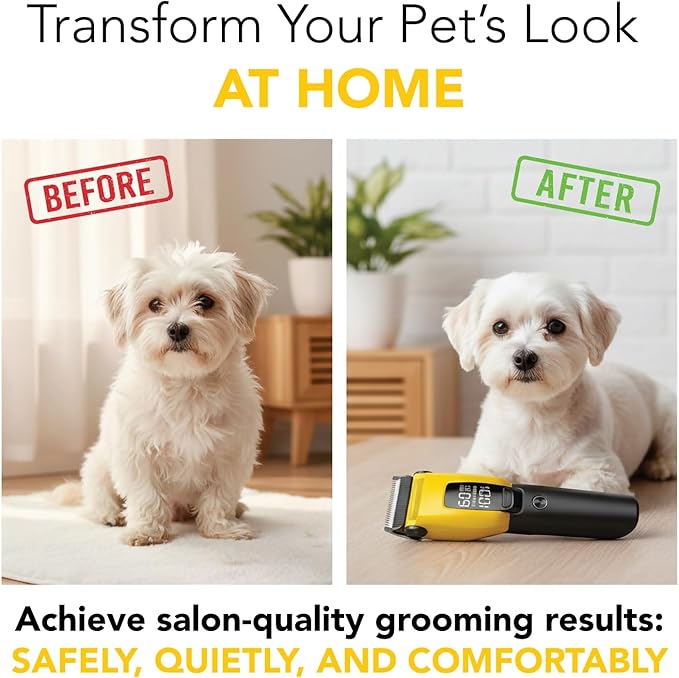 HamInWay Cordless Dog Clippers – Quiet Rechargeable Pet Grooming Clippers for Dogs & Cats – Low Noise Hair Trimmer with Stainless Steel Blade – USB Charging – Professional at-Home Grooming