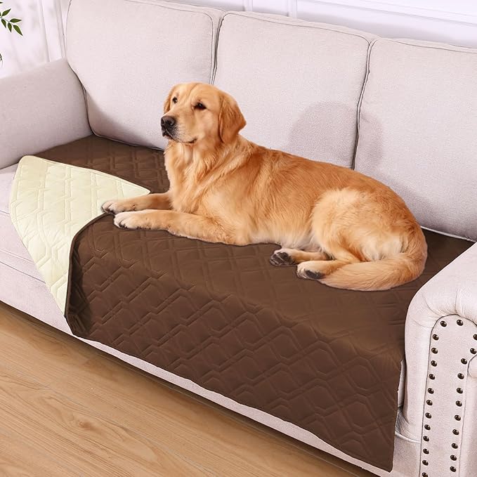 hyha Waterproof Dog Bed Blanket, Soft Pet Blankets, Waterproof Couch Cover for Dogs, Reversible Sofa Covers Washable for Furniture (40x80 Inch, Brown/Beige)