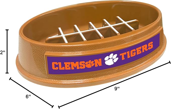 NCAA Super-Bowl - Clemson Tigers Slow Feeder Dog Bowl. Football Design Slow Feeding Cat Bowl for Healthy Digestion. Non-Slip Pet Bowl for Large & Small Dogs & Cats