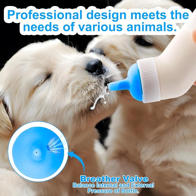 Pet Nursing Bottle for Newborn Animals,Kitten Bottle Feeding Kit Silicone Nipple for Kittens Puppys Rabbits Squirrel (Blue, Small+Medium+Large)