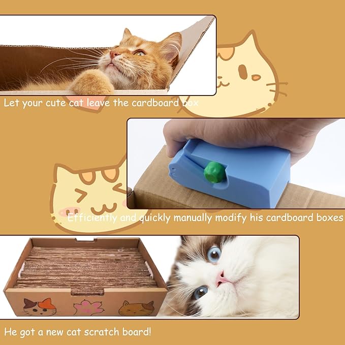 Cardboard Cutter for Cat Scratchers with 10pcs Blade,3D Printed Card Board Cutter Kids DIY Cat Scratchers Cardboard Strip Tool Machine for Cat Lovers (Red)