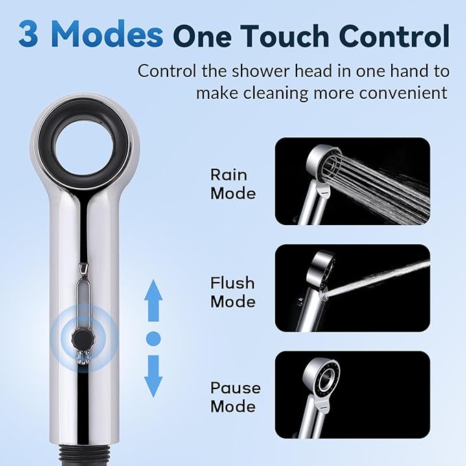 Dog Shower Attachment, 3 Mode Handheld Sprayer with ON/OFF Switch, G1/2" 3-Way metal Diverter, 100 Inches Stainless Steel Hose, No Drill Holder, for Pet and Dog Washing in Bathroom
