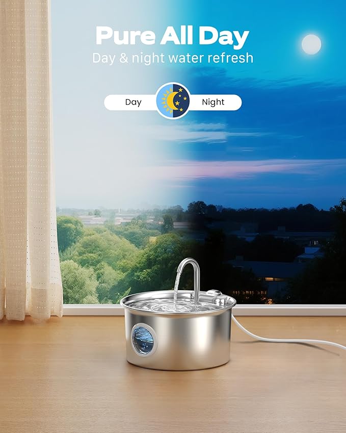 Stainless Steel Cat Water Fountain: Cat Fountain with 6 Filters + 3 Sponges - 88oz/2.6L Pet Water Fountain for Cats Inside - Silent Cats Water Bowl Dispenser - ATMZIQXR Kitty Drinking Fountains