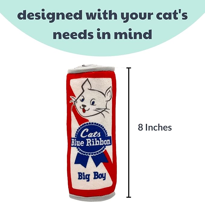 Huxley & Kent Kicker Cat Toy | Cats Blue Ribbon | Large Strong Catnip Filled Crinkle Cat Toy | Plush and Burlap Toy Promotes Natural Hunting Instinct | Kittybelles