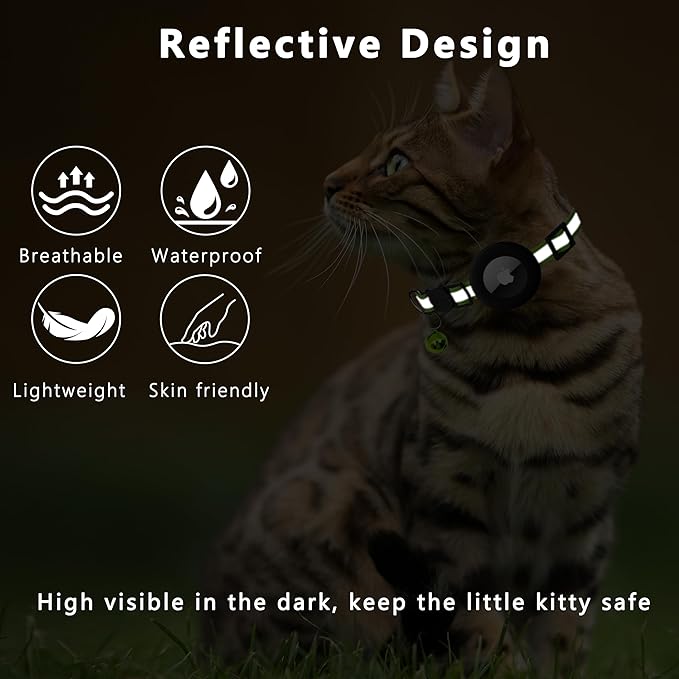 Cat Collar with Air Tag Holder, Reflective Kitten Collar with Bell, Breakaway Airtag Cat Collar for Boys Girls Cats, GPS Tracker for Cats 0.4’’ Width Adjustable Safe Kitty Collar, Neon Green