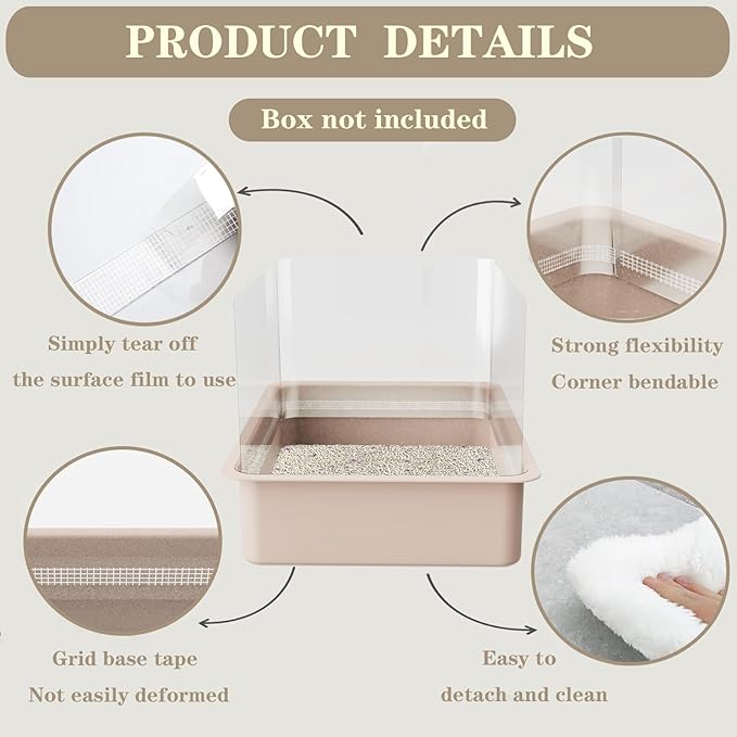 4Pcs Cat Litter Box Pee Shields - Open Top Litter Box Splash Guard Privacy Screen Transparent Easy Clean 14.5 * 11.5in-Box Not Included (4)