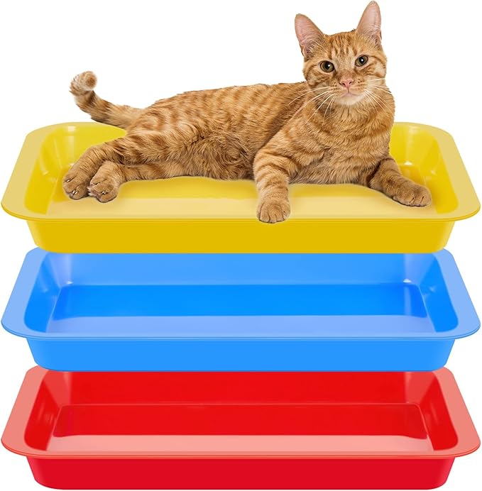 Tessco for you 3 Pcs Kitten Litter Box 17.3 x 13.6 x 1.6 Inch Shallow Low Entry Open Cat Litter Box Waterproof Plastic Small Rabbit Pan Tray Travel Toilet for Senior Cat Kitten Training