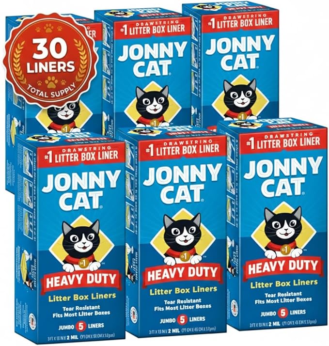 Jonny Cat Litter Box Liners: Heavy Duty - Tear & Leak Resistant - Drawstring Close - Jumbo, 30 Count
