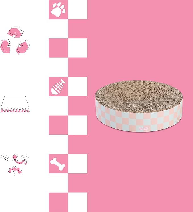 CSR1010E Nelson 20.13" Modern Cardboard Round Bowl Cat Scratcher with Catnip, Strawberry Milkshake