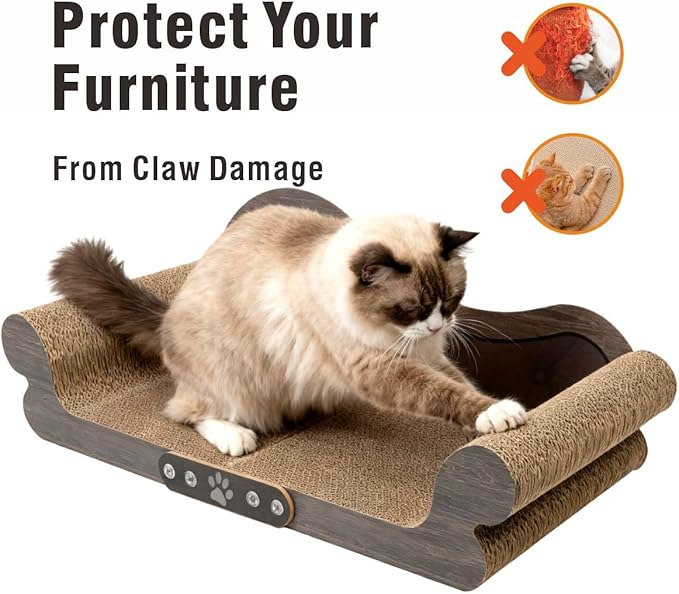 Sofa Shaped Cat Scratching Board,26.6" Extra Large Scratcher Bed for Large Cat Multi-Cats, Scratch Boards Lounge Bed,Cat Couch Furniture Protector(Wood Color)