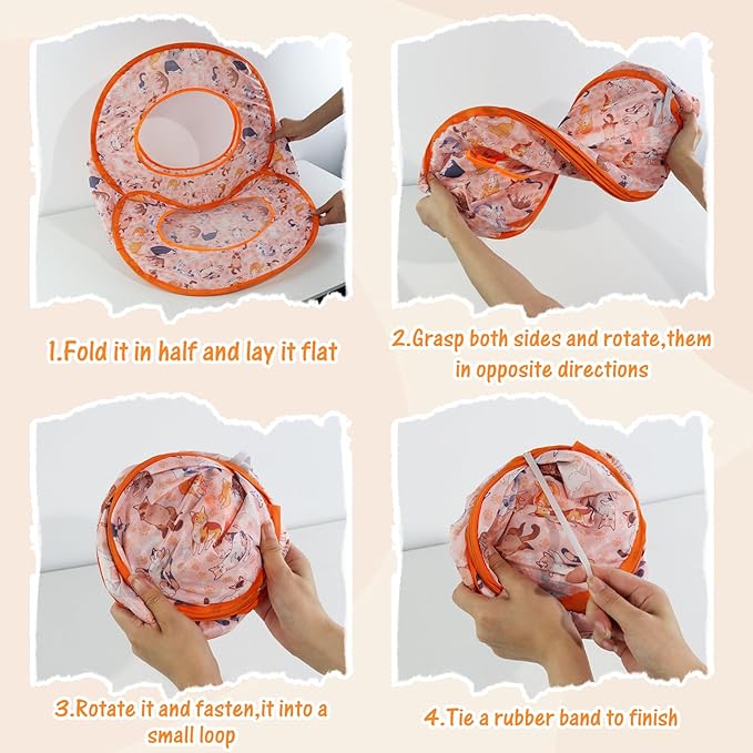 Andiker Small Cat Tents for Indoor Cats, Summer Fruit Patten 15" Foldable Cat Tube with 1 Plush Ball and 3 Holes Kitten Hide-and-Seek Toy to Relieve Boredom Also for Kitten Rabbits (Orange)