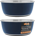 Master Pet Supply Stainless Steel Dog Bowls Set of 2 (64 Oz Each) with Non-Slip Rubber Base - Navy Blue - Basic Dog Food Bowl Water & Food Bowls for Small Medium Large Dogs & Cats, Metal Dish