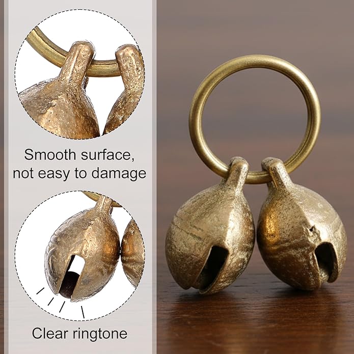 Jeffdad 2Pcs Copper Bell for Dog Collar, Brass Dog Bells Extra Loud Collar Bell for Pet Tracking Anti Lost Training Pets Pendant Accessories for Little Dogs & Cats