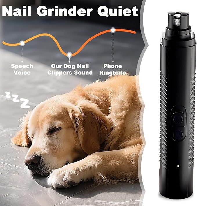 Dog Nail Grinder Quiet, Easy to Use Pet Nail Grinder with Led Lights, 7500 RPM Dog Nail Clippers for Large Dogs Medium Small Dogs & Cats, Continuous 3-Hour Battery Life