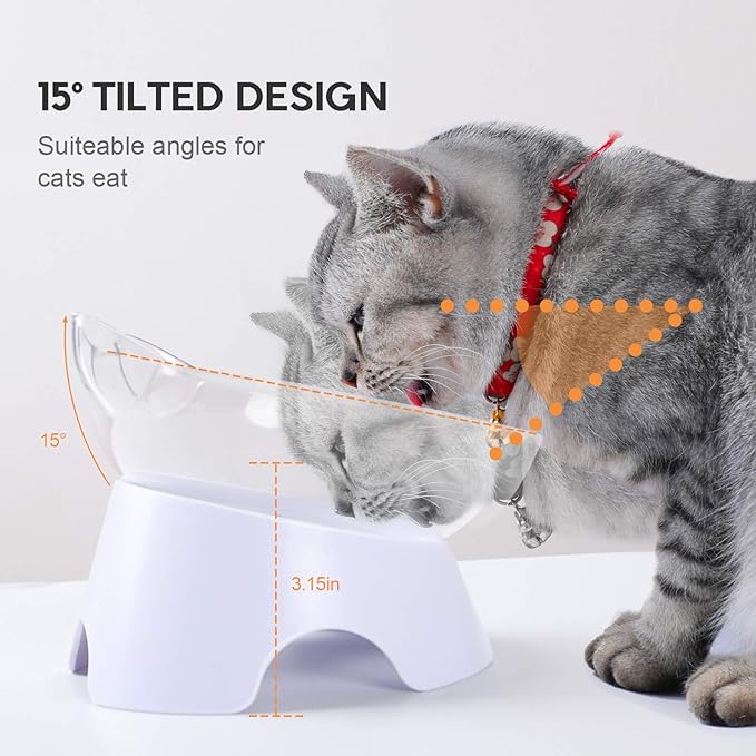 MILIFUN Anti Spill Tilted Cat Food Bowls, Whisker Fatigue Elevated Bowls Set for Cat and Puppy, Pet Bowl Holds About 1 Cup of Pet Food