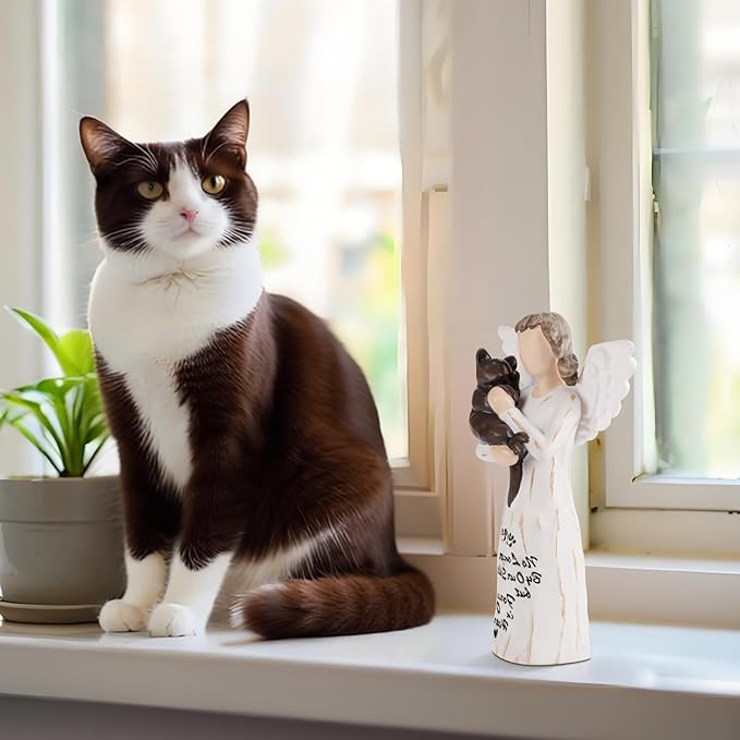 Cat Memorial Gifts, Cat Memorial Gifts for Loss of Cat, Pet Cat Remembrance Gifts, Cat Angel Figurine Statue for Cat Lovers in Memory of Their Beloved Cat(Brown Angel Cat)