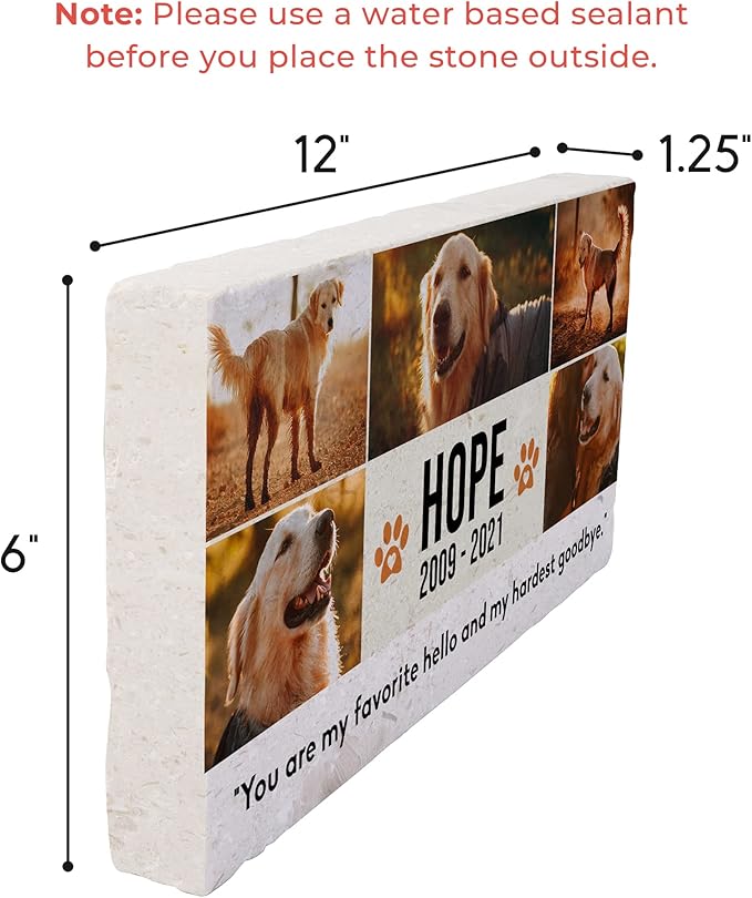 Personalized Pet Memorial with Keepsake Photo on Limestone - Headstones, Garden Stones, and Grave Markers for Dogs - Dog Memorial Stone, Pet Memorial Gifts - 12”x 6”x1.25" C (B. Hope Design)