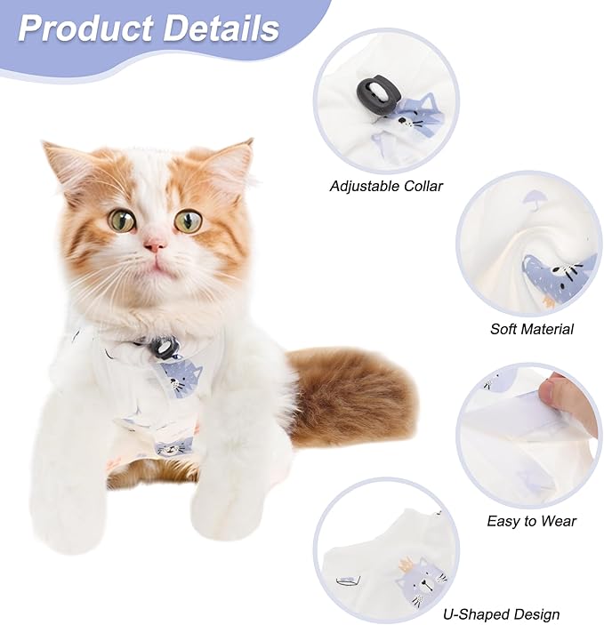 Cat Recovery Suit, Soft Breathable Cat Surgeries Suit, Cat Onesie for Cats After Surgeries, Prevents Licking Wounds, L, White
