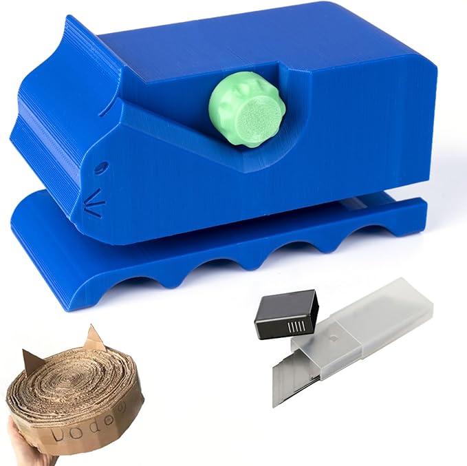 Cardboard Cutter for Cat Scratchers with 10pcs Blade,3D Printed Card Board Cutter Kids DIY Cat Scratchers Cardboard Strip Tool Machine for Cat Lovers (Blue)