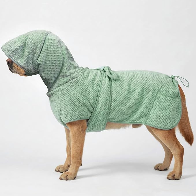 Microfiber Dog Bathrobe Towel Super Absorbent Dog Quick Dry Bathrobe for Puppies, Suitable for Medium and Large Dogs (Green Jacquard, XL)