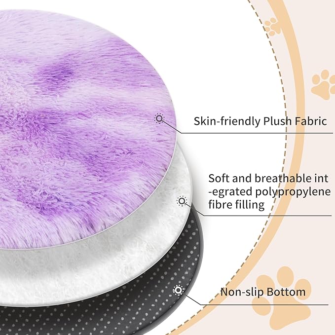 Round Plush Pet Mat Thin Style Pad Mat for Cats, Small Dogs, Rabbits, Guinea Pigs, Washable Soft Sofa mat, for Crate Cat Tree Tower Window Perch (Purple, Medium (19.7inch) - 1pcs)