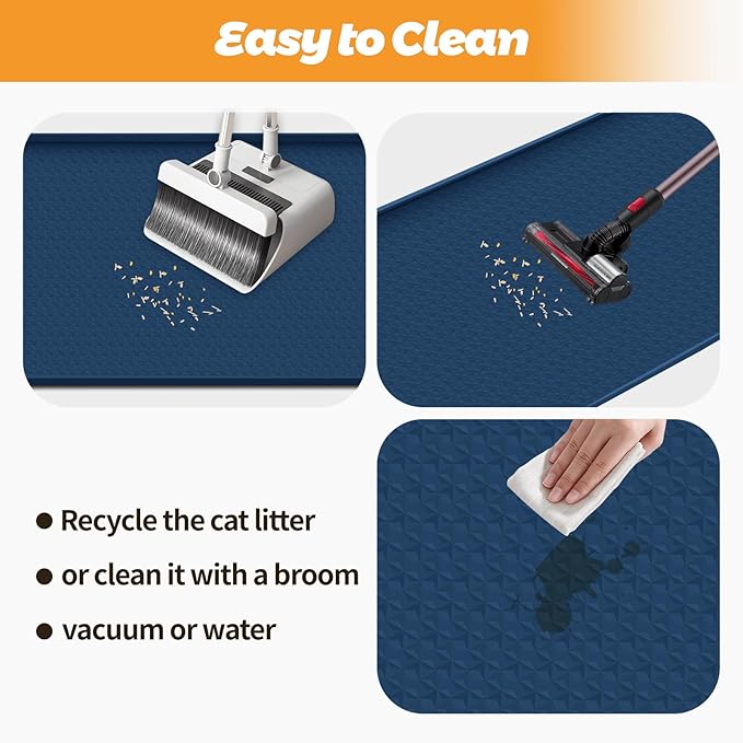 Cat Litter Mat, Extra Large 51" x 25.6" Silicone Mat Litter Trapping Mat for Scatter Control, Soft on Kitty Paws, Easy to Clean (Navy Blue)