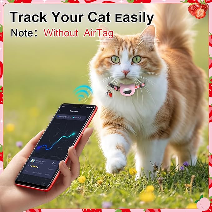 3 Pack Airtag Cat Collar Breakaway Fruit Cat Collars with Air Tag Holder, Bells and Fruit Charms Adjustable Safety Kitten Collars for Girl Boy Cats