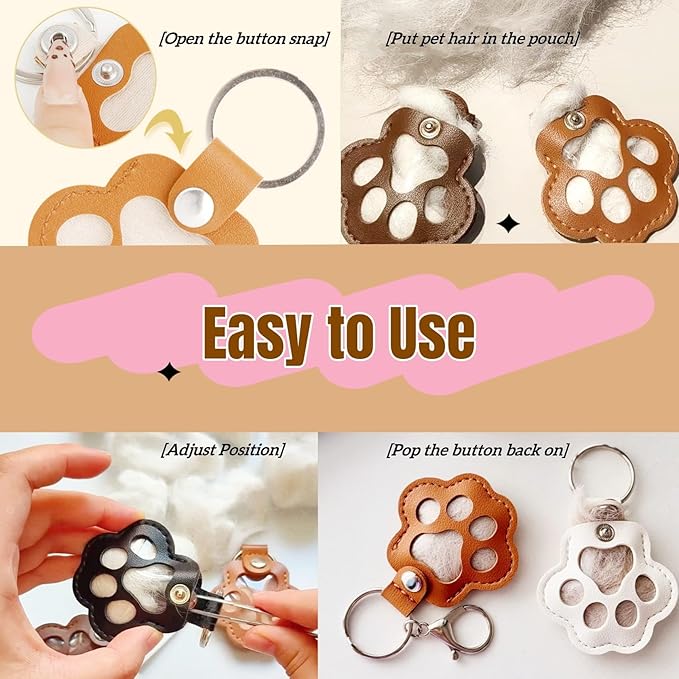 Pet Hair Storage Keychain, Dog Cat Fur Container Collector Keepsake, PU Leather Memorial Keyring, Collar Bag Charms