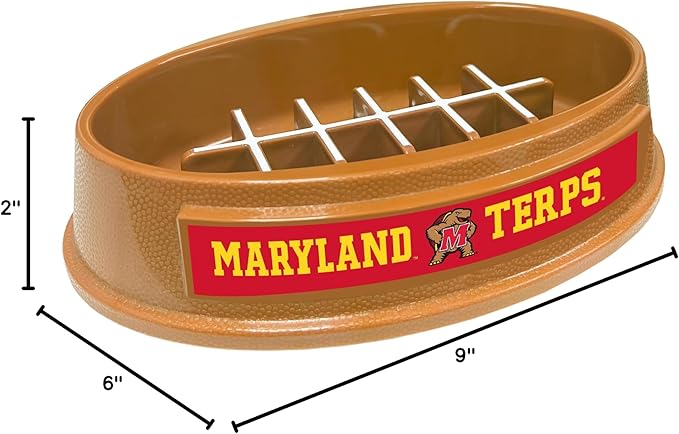 NCAA Super-Bowl Slow Feeder Dog Bowl. Football Design Slow Feeding Cat Bowl for Healthy Digestion. Non-Slip Pet Bowl for Large & Small Dogs & Cats (Maryland Terrapins)