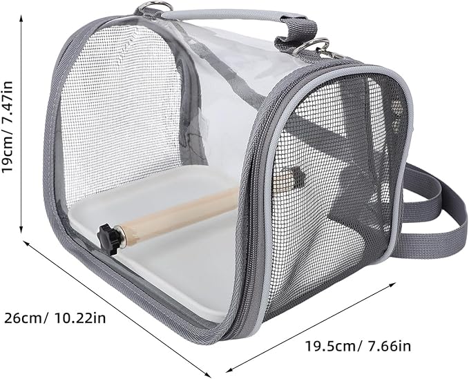 SUPVOX Portable Small Bird Travel Carrier Cage for Parakeets and Conures with Standing Perch, Lightweight Handheld Bird Transport Bag for Travel and Outdoor Use, Gray