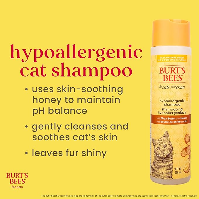 Burt’s Bees for Pets Hypoallergenic Cat Shampoo with Shea Butter and Honey, Gentle Kitten Shampoo for Indoor Cats with Dry or Sensitive Skin, Cat Bathing Supplies, 10 Fl Oz - 6 Pack