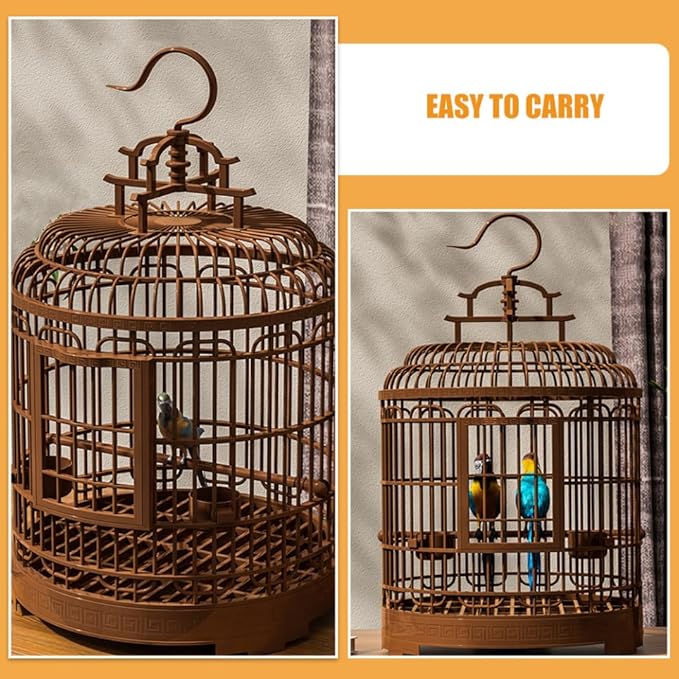 Milisten Large Portable Bird Cage Villa for Parrots and Budgies Retro Plastic Travel Carrier Detachable Base Suitable for Home and Outdoor Use