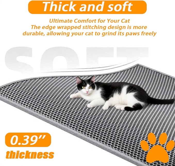 Large Cat Litter Mat, 46x28 Inches Extra Large Double Layer Honeycomb Cat Litter Trapping Mat, Non Slip Waterproof Urine Proof Mat, Scratch Resistant Durable Litter Rug