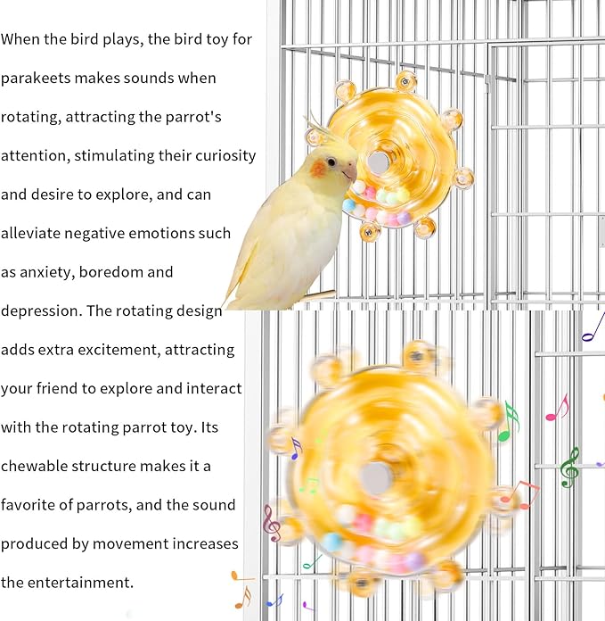 Lyreh 2pcs Bird Toys for Parakeets, Colorful Parrot Toys Spinner Wheel, Fun Interactive Spinning Rattle, Cockatiel Conure Small Bird Cage Accessories for Chewing Exercise Rotate Entertainment