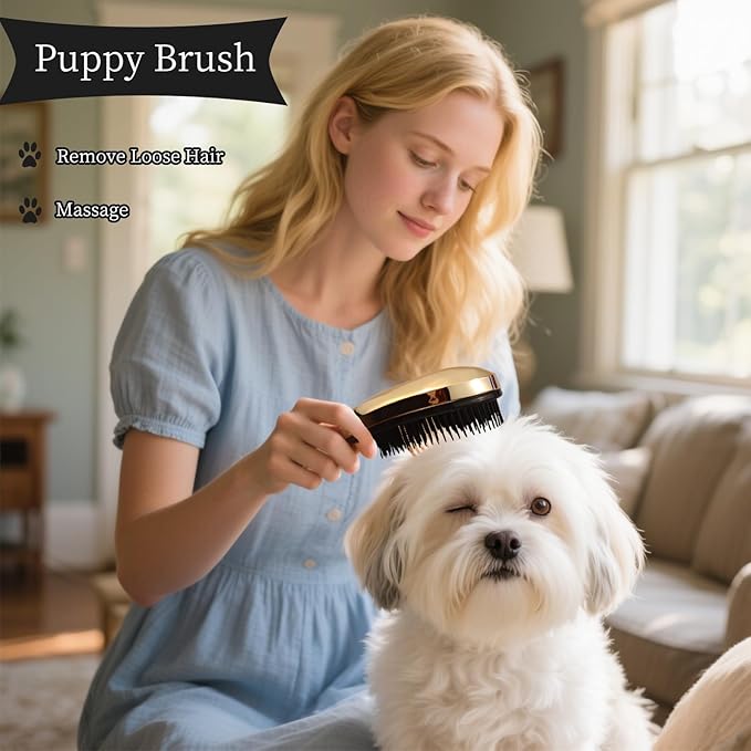 Comma-Shaped Small Dog Brush, Fit for Yorkie, Shih Tzu, Maltese Maltipoo Pomeranian - Gentle Soft Bristles for Effortless Pet Hair Removal, Puppy Essentials (Rose Gold)