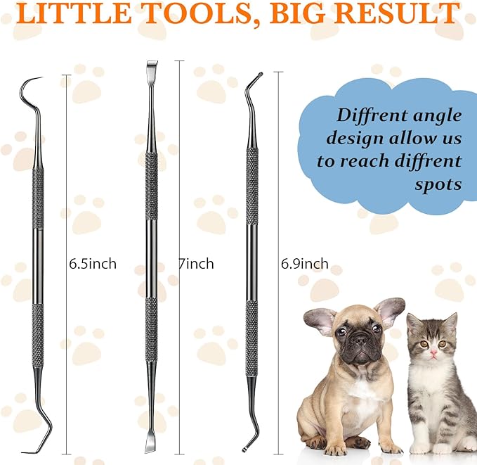 Hotop 3 Pieces Dog Dental Tooth Scaler and Scraper Stainless Double Headed Tarter Removing Tool Scraper Pet Teeth Cleaning Tools for Dog and Cat