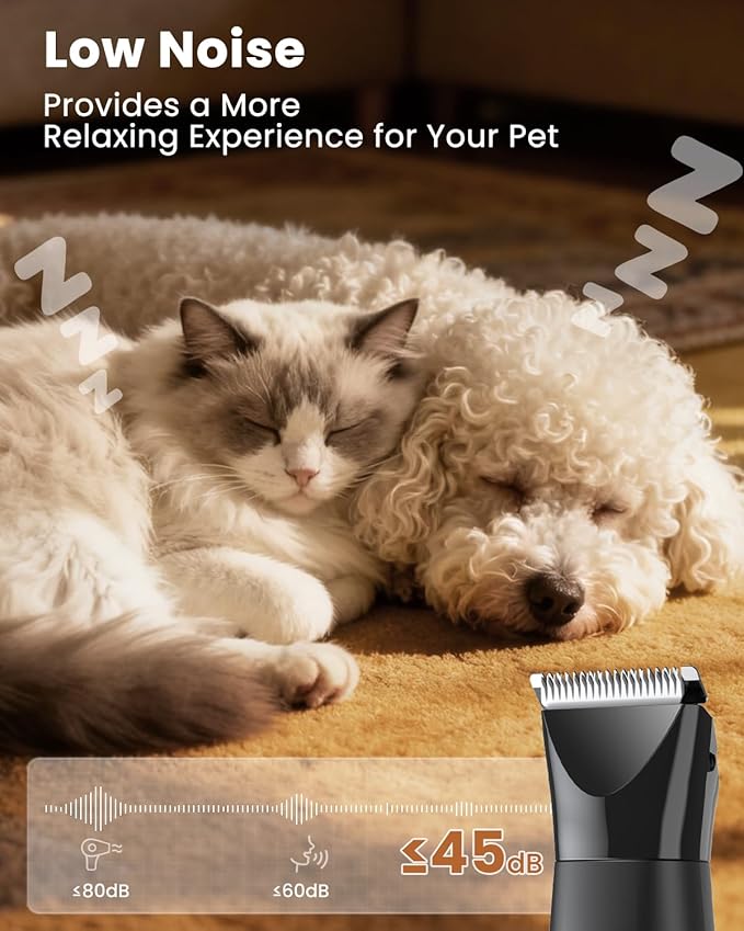 All-in-1 Dog & Cat Grooming Kit for Body, Face & Paws | Gentle Nail Grinder & Quiet Pet Clipper for Stress-Free Grooming at Home