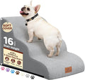 Dog Ramp and Stair for Bed 16" H-20 H,3-Step Cat Stair for Sofa and Chair,4-Step Dog Ramp for High Bed and Window,Durable Nonslip Fabric Cover for Indoor (Light Grey-16 H, Pet Friendly, 3)