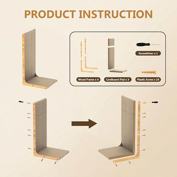 SMARTBEAN 3-Pack Cardboard Cat Scratcher for Indoor Cats, 23 Inch L Shaped Vertical Cat Scratching Post, Cat Scratching Board for Wall and Couch, Large