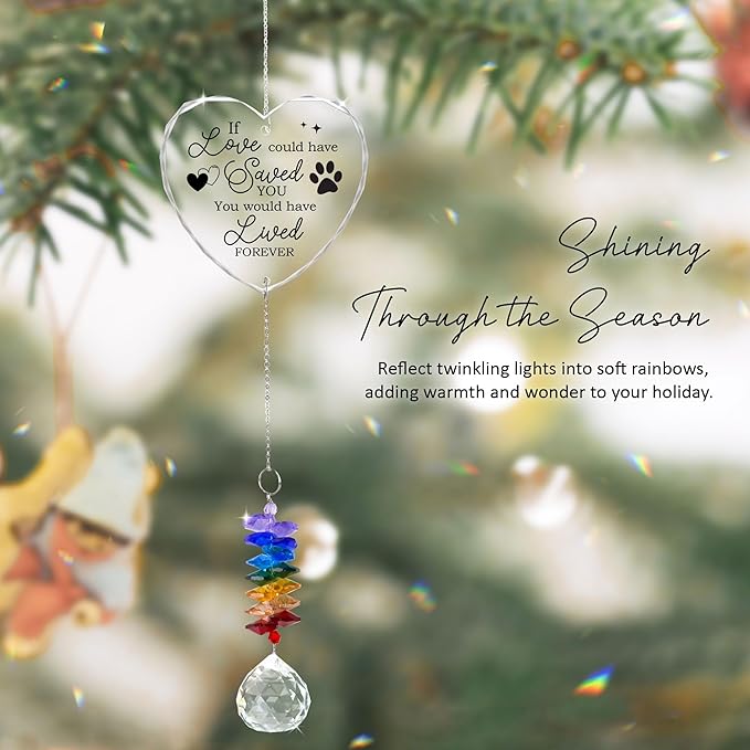 Glass Ornament Suncatcher - Memorial Sympathy Gift - Crystal Rainbow Maker for Pets Lovers - Memorial Ornament - Bereavement Keepsake - Mother's Day for Pet Cat Dog Mom Dad